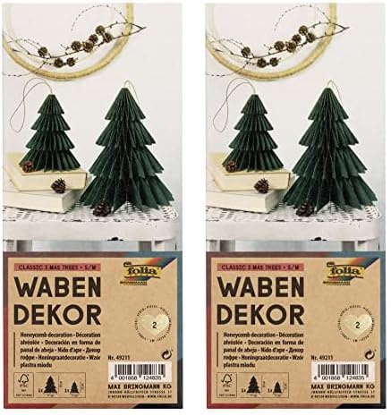 folia 49211 - Wabendekor Classic Xmas Trees, Weihnachtsanhänger 2er Set, Höhe ca. 20 und 13 cm, Faltbare Weihnachtsdeko für innen (Packung mit 2)