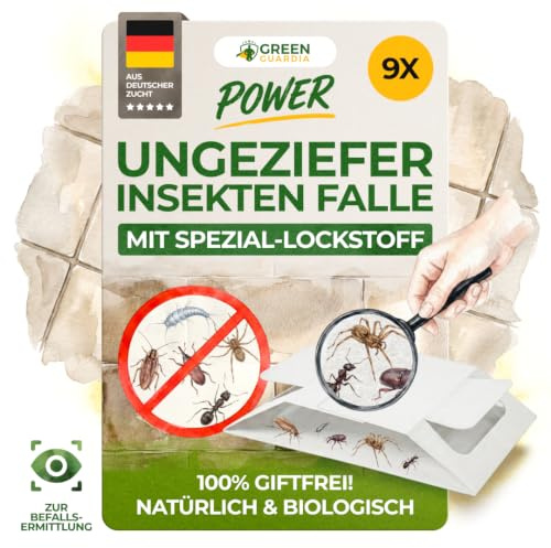 GREEN GUARDIA Ungeziefer/Insekten Falle mit Spezial-Lockstoff - 9X Ungeziefer/Insekten Fall -umweltfreundlich Ungeziefer/Insekten bekämpfen, Chemiefreie Falle mit starker Klebefläche, giftfrei