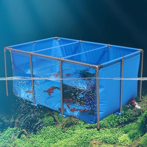 Aeovot Acquario Piscina Rettangolare Fuori Terra, Laghetto da Giardino Esterno in Tela di PVC, Grande Stagno per Pesci Pieghevole con Telaio in Acciaio e Pannello di Trasparente(150x100x70 cm)