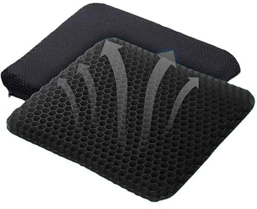 RIXI Large Gel Seat Cushion for Long Sitting – Orthopaedic Honeycomb Support Pad for Coccyx, Back, Hip Pain – Office Chair, Car Seat, Wheelchair, Home Use (Black)