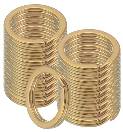 sourcing map 20pcs Split Keychain Rings, 15mm Round Flat Keyrings Stainless Steel Open Key Chain Ring Dog Tag Rings for DIY Keychain Craft Lanyard, 1.5mm Thick, Gold