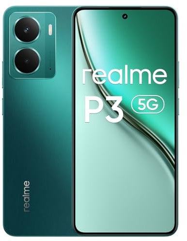realme P3 5G Smartphone de 12 GB + 512 GB, AMOLED 120Hz para Esports, Snapdragon® 6 Gen 4, Cámara IA de 50 MP, Batería de 5260 mAh, Sistema de Enfriamiento Aeroespacial, IP69, Verde(sin Adaptador)