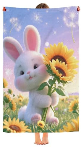 Proxiceen Süßer Hase Strandtuch 75x150cm Märchen Kaninchen Mikrofaser Strandtuch Badetuch Osterhase Strandlaken Handtücher Für Kinder Bad Schwimmen Camping