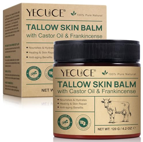 Tallow Skin Balm mit Rizinusöl & Weihrauch - Feuchtigkeitsbalsam für Gesicht & Körper, Unterstützt die Hautfeuchtigkeitsbarriere