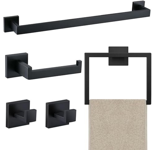 JOPOFI 5 Piece Towel Bar Set - 23.6Inch Bathroom Towel Holder - Matte Black