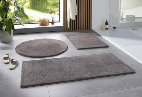 Taracarpet Badematte Uni Boho rutschfest, waschbar, Badezimmer-Teppich, Bad-Vorleger, WC Deko, Duschvorleger für Dusche und Badewannen weich und als Set kombinierbar New Anthrazit 050x080 cm
