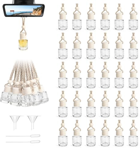 EXLECO 30pcs Auto Parfüm Flasche 8ml Autoduft zum Selbst Befüllen Rund