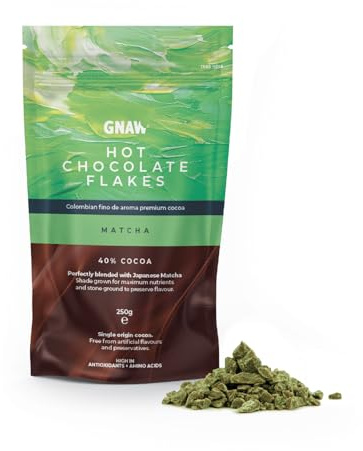 Matcha Hot Chocolate Flakes – 250g Real Chocolate Flakes for Luxuriously Smooth, Hot Chocolate for an Instant Matcha Mug – Ethically Sources, 40% Single-Origin Colombian Cocoa, Palm Oil Free