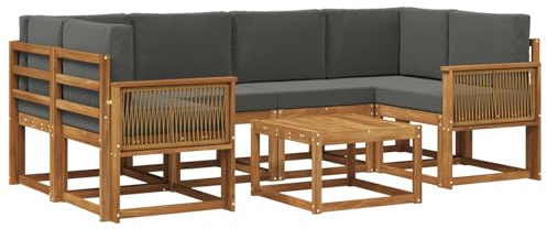 vidaXL Outdoor-Sofagarnitur 7 pcs Natur und Anthrazit Polyester, Garten-Lounge, modernes Outdoor-Sofa, gemütliche Sitzecke für Pool, entspannende Holz-Patio-Ausstattung