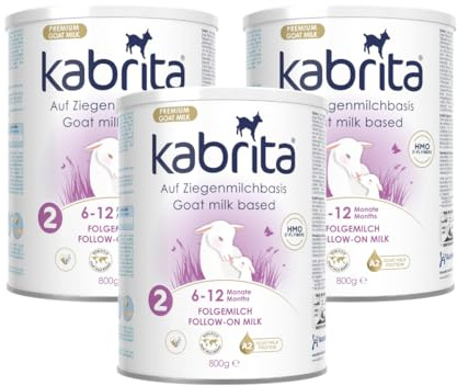 KABRITA | Ziegenmilch Folgemilch/Stage 2 mit HMO 6-12 Monate | Hochwertige Babynahrung - Baby Milch, nahrhaft* und sanft zum Babybauch | Inhalt: 3x 800g Babynahrung-Milchpulver (3-pack)