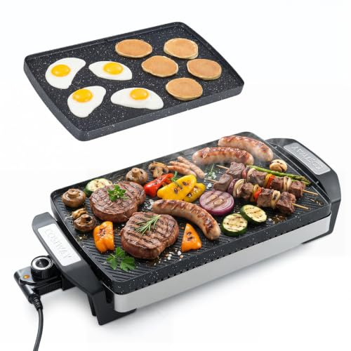 COSTWAY Plancha Eléctrica Barbacoa 1500 W, Placa Reversible Antiadherente