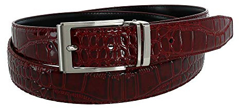 CTM Leather Croc Print Dress Belt with Clamp On Buckle, 42, Burgundy