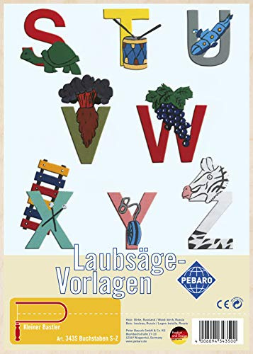 Pebaro 343S Laubsägevorlage Buchstaben S-Z, 3mm Sperrholz DIN A 4, Motiv vorgedruckt, aussägen mit Laubsägebogen, basteln, anmalen, fertig, Laubsägen, Basteln mit Holz, Geschenkidee, Lernspielzeug