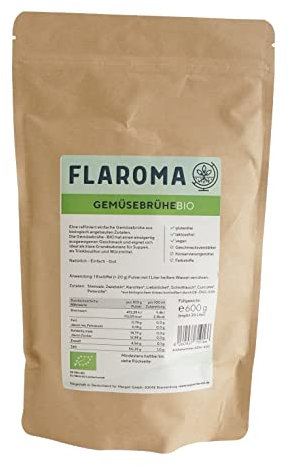 BIO Gemüsebrühe 600g - 30L, ohne Geschmacksverstärker, kein Glutamat, Hefeextrakt, glutenfrei, laktosefrei, vegan, als Brühe und Gewürz - Flaroma Suppenhandel