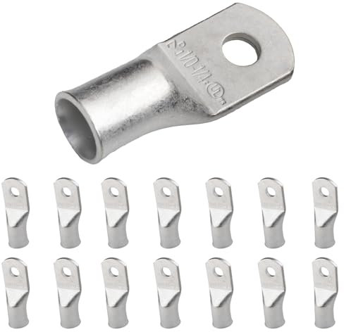 Selterm Connettori Elettrici 1/0 AWG (50 mm²) - 1/4 Pollici (M6) - Connettori Elettrici in Rame Stagnato, Connettori per Cavi Elettrici Tubolari ad Anello [B64] - 15 Pezzi