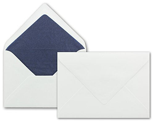 250 x Briefumschläge in weiss mit dunkel-blauem Seidenfutter, DIN B6 12,5 x 17,6 cm, Nassklebung ohne Fenster - Ideal für Hochzeits-Einladungen Grußkarten Weihnachtskarten