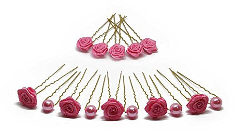Ensemble de 15 accessoires - pour cheveux/coiffure de mariée - Épingle à cheveux dorée - rose