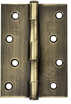 Antique Brass Button Tip Butt Hinge 100mm CE7 Fire Rated (1 Pair)