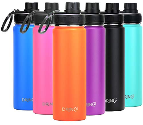 DRINCO Stainless Steel Water Bottle Spout Lid Vacuum Insulated Double Wall Water Bottle Wide Mouth (40oz 32oz 22oz 18oz 14oz) Leak Proof Keep Cold Sport Camping Hiking (22 oz, 22oz Orange)