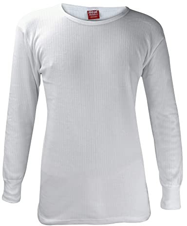 HEAT HOLDERS - Mens Winter Warm Cotton Thermal Underwear Long Sleeve Top Vest (Large (41-43 Chest), White)
