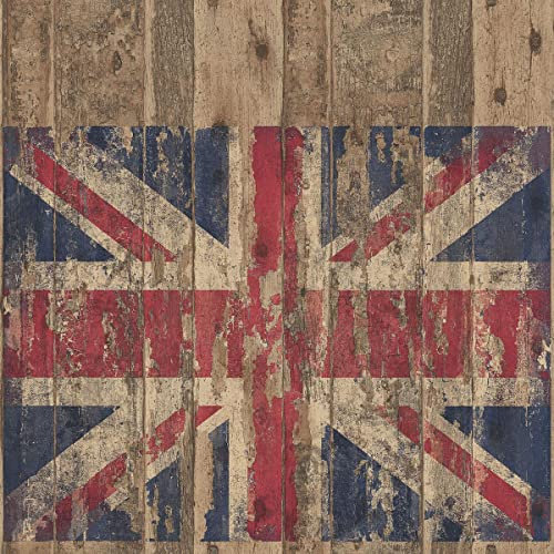 G45384 - Grunge Textured Wood Union Jack Brown Red White Blue Galerie Wallpaper