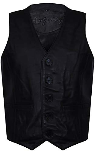 Men's Classic Smart Black Leather Waistcoat 2XL
