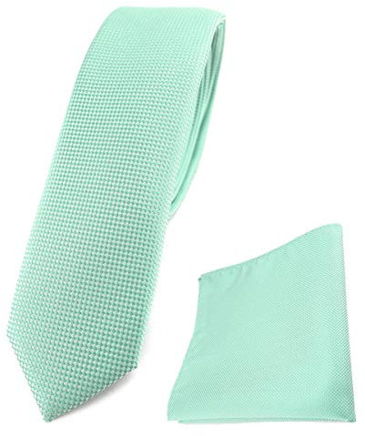 TigerTie schmale Designer Krawatte Designer Einstecktuch in mint fein gepunktet - Breite 4,5 cm