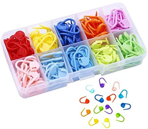 Tweal Nähen Stricken Locking Stitch,150 Stück Strick Häkeln Locking Stitch Maschenmarkierern Nadel Klip mit Aufbewahrungsbox-10 Farben