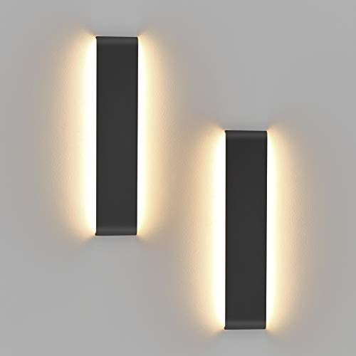 Klighten 2-Pack 41 CM Wandlampe LED 14W Wandleuchte Up Down, Warmweiß 3000K, Dekorative Wandbeleuchtung für Treppenhaus, Esszimmer, Wohnzimmer, 1340LM, Schwarz