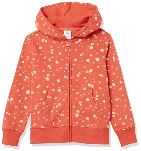 Amazon Essentials Felpe con Cappuccio Foderate in Pile con Cerniera Bambine e Ragazze, Arancione Floreale, 9 Anni