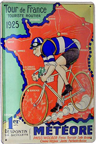 Blechschild 20x30 Radsport Tour de France 1925 im Retro Vintage Nostalgie Plakat Design Rad Sport Rennrad Fahrrad Peloton Frankreich Land Karte