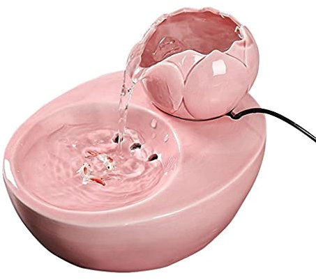 Bigyouzi - Fontaine d’eau - En céramique - Avec lotus vertical et filtre automatique - Idéale pour chat et animal de compagnie - Rose