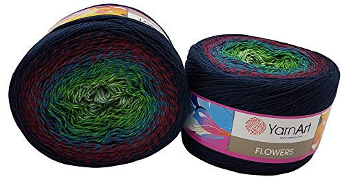 YarnArt Flowers 500 Gramm Bobbel Wolle 266 Farbverlauf, 55% Baumwolle, Bobble Strickwolle Mehrfarbig