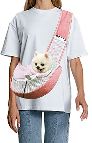 FEimaX Sac de Transport pour Chien, Sac à Bandoulière Mains Libres pour Petit Animal Compagnie avec Sangle Réglable, Sac de Transport Sécurisé avec Filet Respirant pour Promenade Voyage