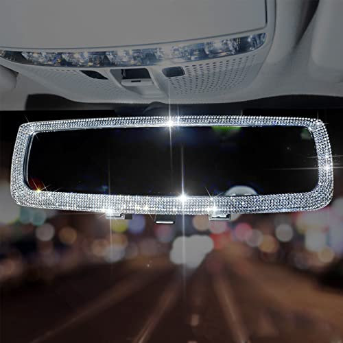 Auto Spiegel Deko Glitzer, Autospiegel Innenspiegel Rückspiegel, Glitzer Autozubehör Rücksitzspiegel, Auto Zubehör Innenraum Frauen Glitzer, Auto Zubehör Für Frauen Car Rearview Mirror (Weiß)