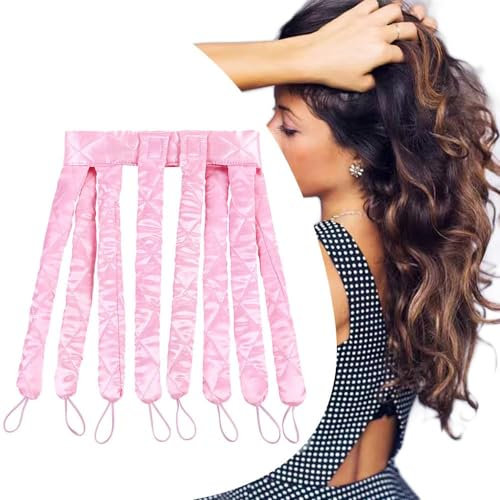 JYHi Heatless Hair Curler Rod Headband With Removable Adjustable Straps - No Heat Curls for Long Hair, Sleep In Overnight Curling Roller for Women Girls - Pink