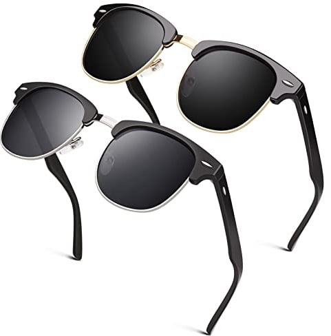 GQUEEN Horn Gestell Halbrahmen Retro Polarisiert Sonnenbrille Herren Damen | Leicht, Verstellbare Nasenauflagen, Angeln, Autofahren, Reisen, Laufen, Golfen, UV400 Schutz
