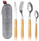 LERANXIN Cuberterias Completas, 4 Piezas Cuberteria Acero Inoxidable, Juego Cubiertos con Mango de Madera Engrosada, Antideslizante, Cómodo de Sostener, Juego de Cubiertos para El Hogar/Campamento