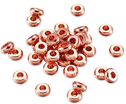 PandaHall 50pcs Brass Flat Round Spacer Beads 4mm Rose Gold Metal Disc Loose Spacer Beads Tiny Smooth Beads for Bracelet Necklace Jewelry Making