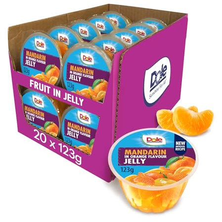 Dole Mandarin in Orange Jelly Fruit Pots 20 x 123g, Healthy Snack, No Added Sugar Fruit Bowls, Perfect for Breakfast & Dessert or Adding to Recipes