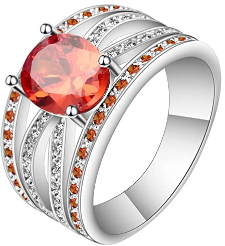 Homxi Eheringe Silber Damen,4 Zinken mit Rund Zirkonia Silber Rot Ring Damen Kupfer Eheringe Gr.52 (16.6)