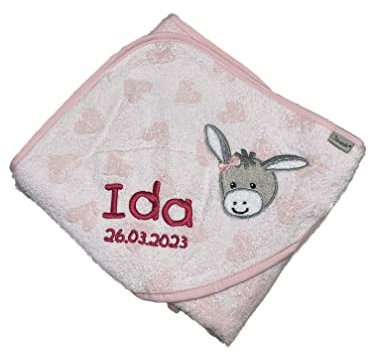 Sterntaler Badetuch 80x80 cm aus 100% Baumwolle personalisiert mit Namen/inklusive Bestickung (Emmi Girl rosa)
