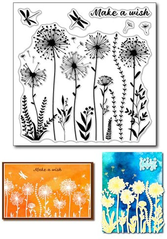 arriettcraft Löwenzahn-Blumen, transparente Stempel für Kartenherstellung, Dekoration, Journaling, Make a Wish Worte, transparente Gummidichtungsstempel für Fotokarten, Alben, Bastelbedarf