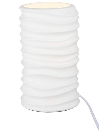 GILDE Deko kleine Tischlampe - Lampe aus Porzellan - mit Wellen Design - Dekoration Wohnzimmer Fensterbank - weiß Höhe 20,5 cm