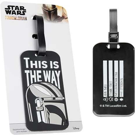 Disney Kofferanhänger für Flugreisen & Kreuzfahrten, Luggage Tag mit Adresse & Name - Stitch Travel Essentials (Schwarz Mandalorian)