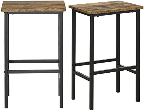HOMCOM Bar Stools Set of 2, Industrial Breakfast Bar Chairs with Footrest, Counter Height Kitchen Stools for Dining Area, Rustic Brown