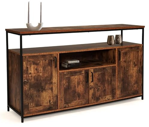IDMarket - Buffet 4 Portes 140 cm Dayton avec Niche Effet Vieilli Design Industriel