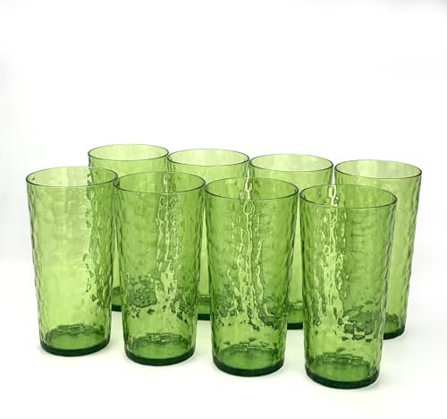 Yalin 24-Ounce Plastic Tumbler Acrylic Drinking Glasses, Reusable Plastic Cups, Stackable, BPA-Free, Shatter Proof, Dishwasher Safe, Set of 8 (Green)