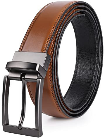 Sunya Gürtel Herren Braun und Schwarz. Wendegürtel Beidseitige Nutzung 3.3cm Breit. Herren Ledergürtel für Business Anzug, Jeansgürtel für Männer. Inklusive Geschenkbox