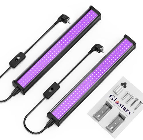 Glostars 2er 26W Schwarzlicht LED, 1Ft UV Röhre Mit Stecker & Schalter, 395nm Lampe für Party Deko, Disco [Energieklasse A]